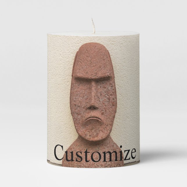 Easter Island Moai Head Thunder_Cove Pillar Candle (Front)
