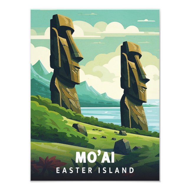 Easter Island - Mo'ai - Vintage Poster (Front)