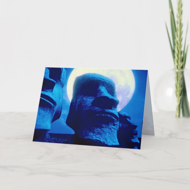Easter Island statue with moon Holiday Card (Front)