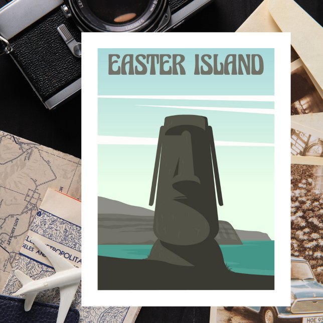 Easter Island Travel Souvenir Postcard (Easter Island Travel Illustration)