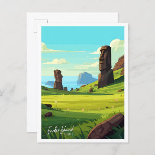 Easter Island Travel Vintage illustration Postcard