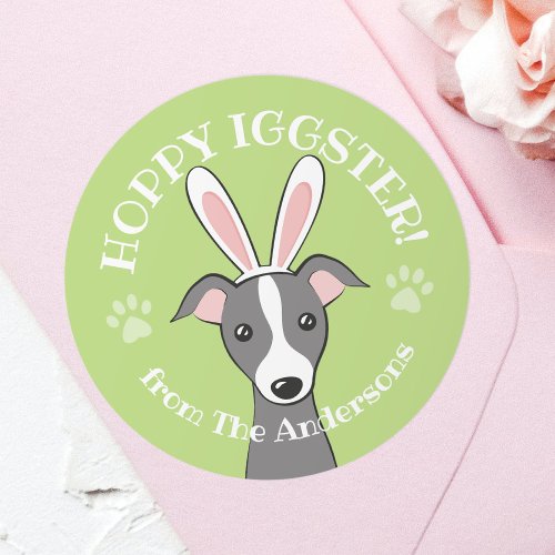 Easter Italian Greyhound Dog Cute Bunny ears Green Classic Round Sticker