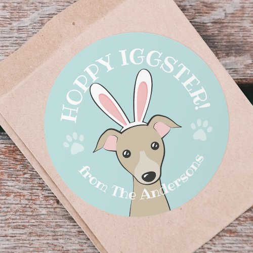 Easter Italian Greyhound Dog Cute Bunny ears Teal Classic Round Sticker