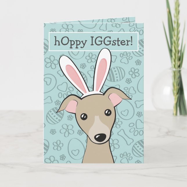 Easter Italian Greyhound Fawn Dog Cute Bunny ears Holiday Card (Front)