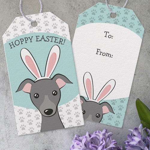 Easter Italian Greyhound Grey Dog Cute Bunny ears Gift Tags