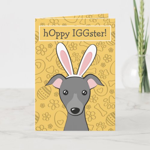 Easter Italian Greyhound Grey Dog Cute Bunny ears Holiday Card