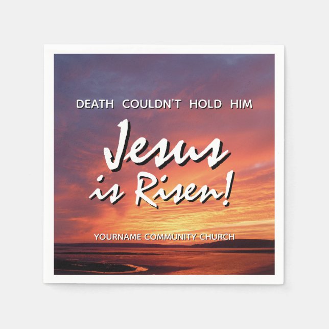 Easter JESUS IS RISEN Customizable Christian Napkins (Front)