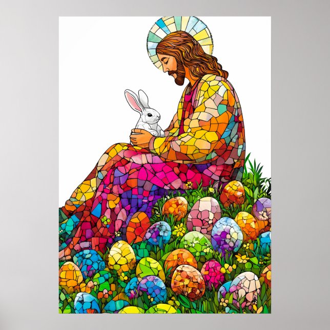 Easter Jesus Rabbit Egg hunt vibrant Poster (Front)