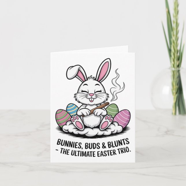 Easter Joke Humorous Bunnies Buds Blunts Trio  Card (Front)