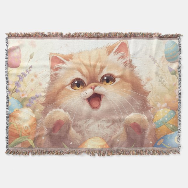 “Easter Joy Persian Kitty" Cute Persian Cat  Throw Blanket (Front)