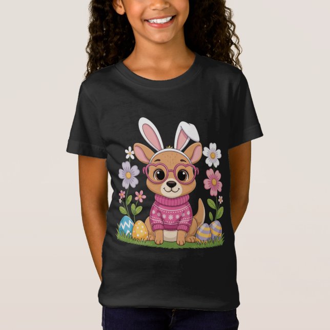 Easter Kangaroo Egg Hunt Design with Flowers T-Shirt (Front)