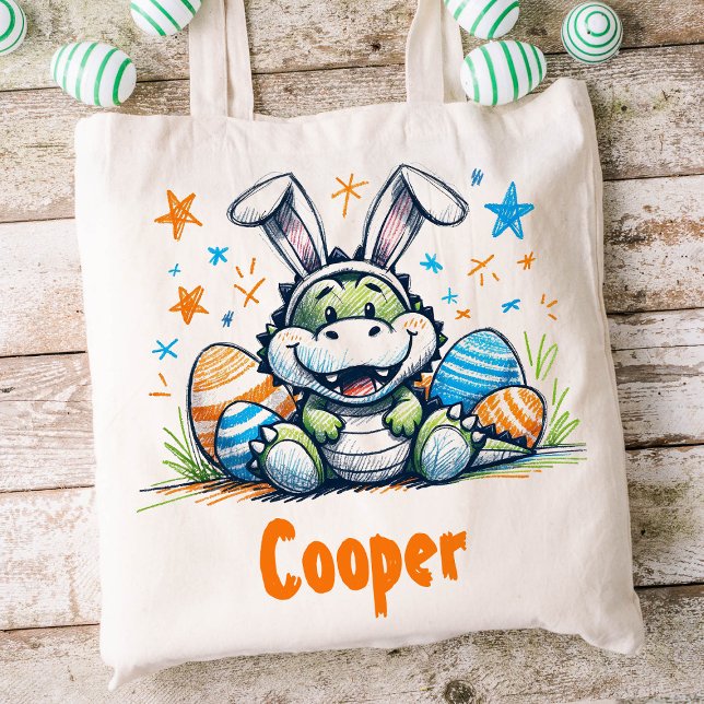 Easter Kids Name Boys Bunny Crocodile  Tote Bag (Crocodile Easter Kids Tote)