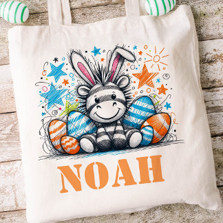  Easter Kids Name Boys Bunny Zebra Tote Bag