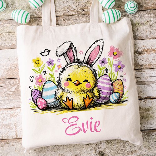 Easter Kids Name Girls Bunny Chick Tote Bag