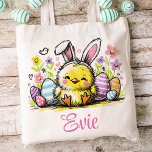 Easter Kids Name Girls Bunny Chick Tote Bag<br><div class="desc">Introducing the perfect addition to any Easter celebration,  our personalized Easter-themed tote bag designed specifically for kids! This delightful tote bag is not just a carrying accessory but a treasure trove of joy and excitement for the little ones during Easter hunts and beyond.</div>