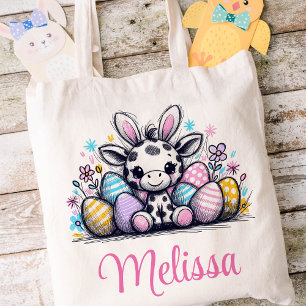 Easter Kids Name Girls Bunny Cow Tote Bag