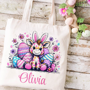 Easter Kids Name Girls Bunny Giraffe Tote Bag