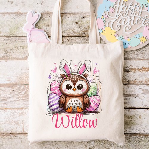 Easter Kids Name Girls Bunny Owl Tote Bag