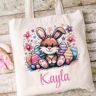  Easter Kids Name Girls Bunny Rabbit Tote Bag