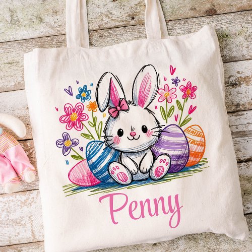  Easter Kids Name Girls Bunny Rabbit Tote Bag