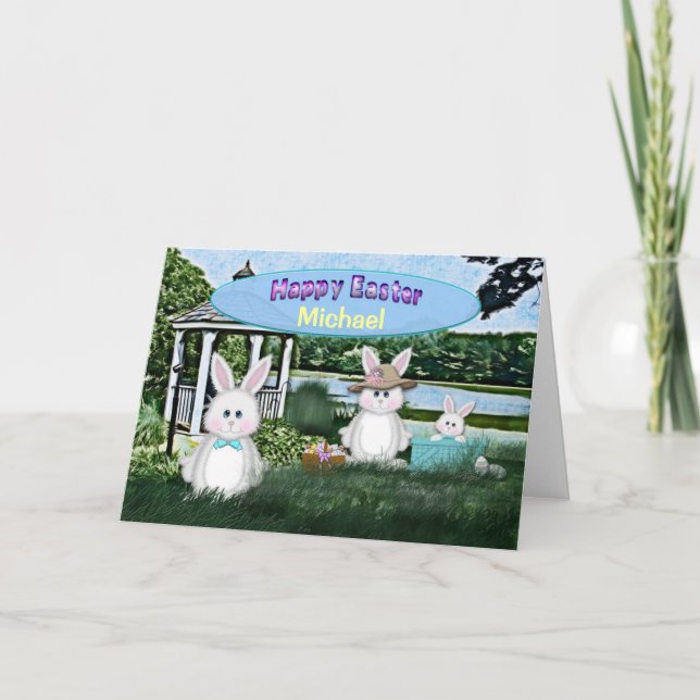 EASTER - KIDS - PERSONALIZE THEIR NAME/BUNNY/FAMLY HOLIDAY CARD (Front)