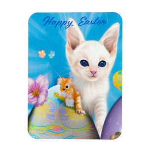 Easter Kitten Flowers and Eggs Magnet