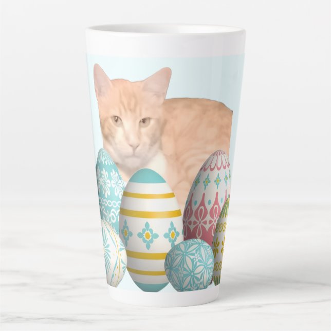 Easter Kitten Photo with Painted Eggs Latte Mug (Front)