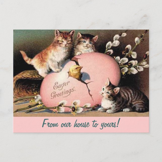 Easter Kittens Vintage Greeting Postcard (Front)