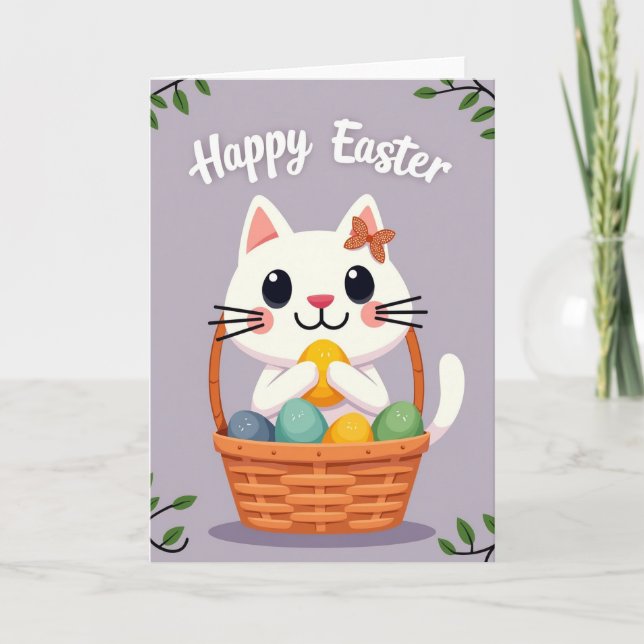 Easter Kitty Basket Happy Card (Front)