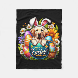 Easter Labrador Puppy Floral Easter Colorful Eggs Fleece Blanket
