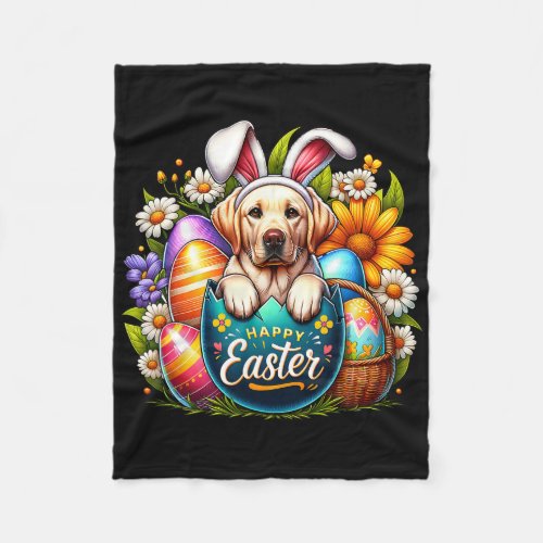 Easter Labrador Puppy Floral Easter Colorful Eggs  Fleece Blanket