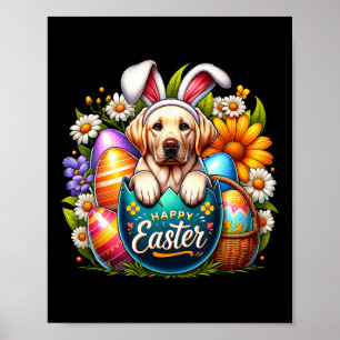 Easter Labrador Puppy Floral Easter Colorful Eggs Poster
