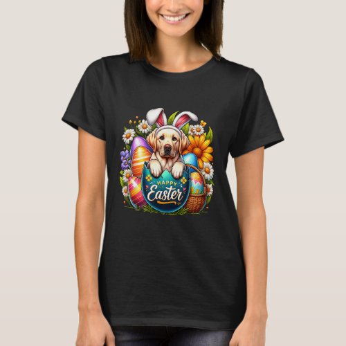 Easter Labrador Puppy Floral Easter Colorful Eggs  T_Shirt