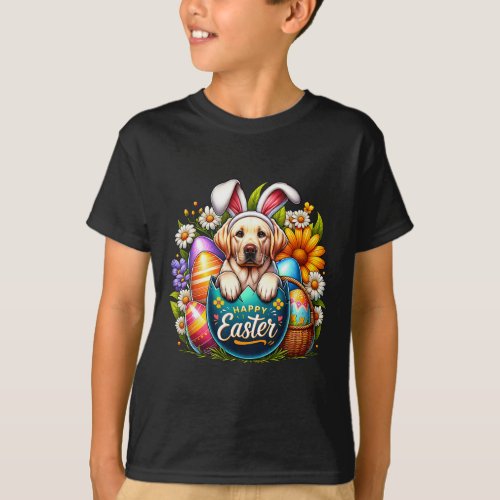 Easter Labrador Puppy Floral Easter Colorful Eggs  T_Shirt