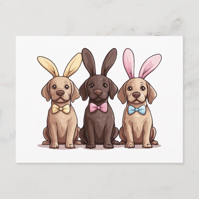 Easter Labrador Retriever Dogs Bunny Ears Postcard (Front)