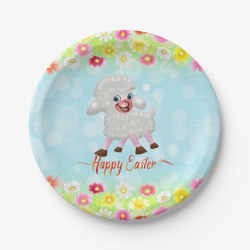 Easter Lamb and Flowers Paper Plates