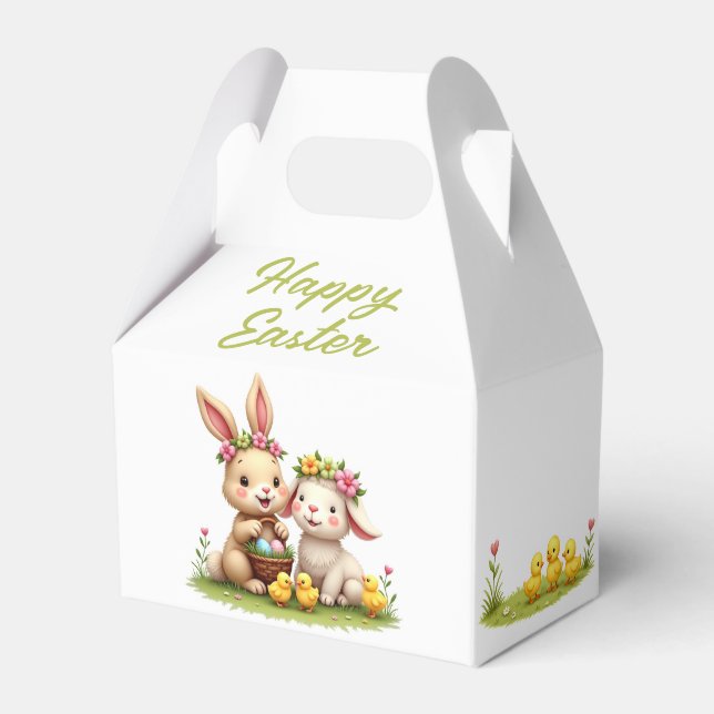 Easter Lamb & Bunny | Chicks & Spring Flowers Cute Favor Boxes (Front Side)