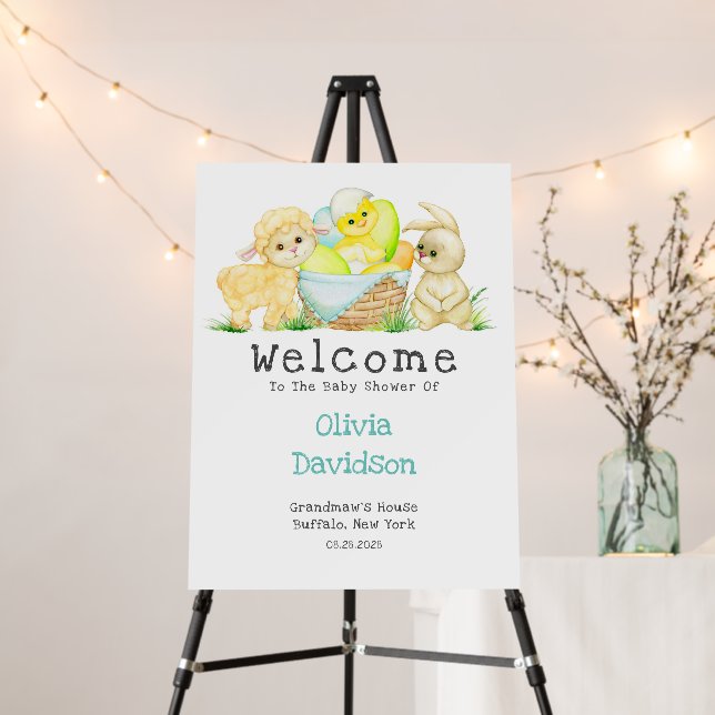 Easter Lamb Chick and Bunny Baby Shower Welcome Foam Board (In Situ (Stand))