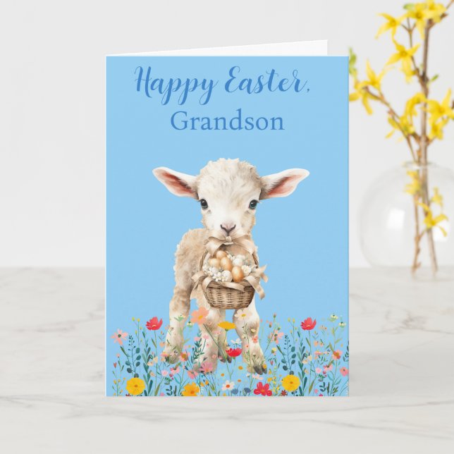 Easter Lamb & Coloring Page Folded Greeting Card  (Yellow Flower)