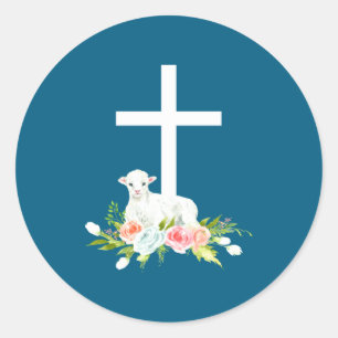 Easter Lamb Flowers Cross Classic Round Sticker