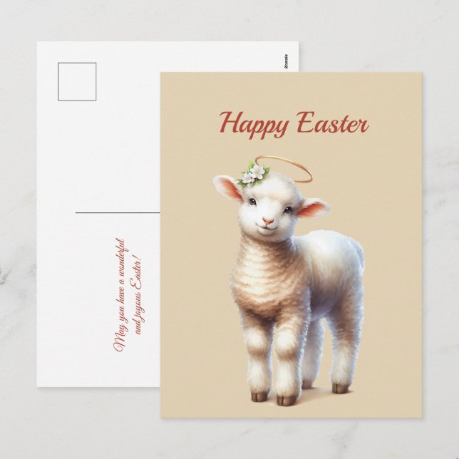 Easter Lamb Illustration Holiday Postcard (Front/Back)