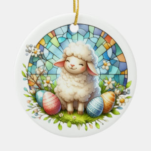 Easter Lamb In Stained Glass Ceramic Ornament