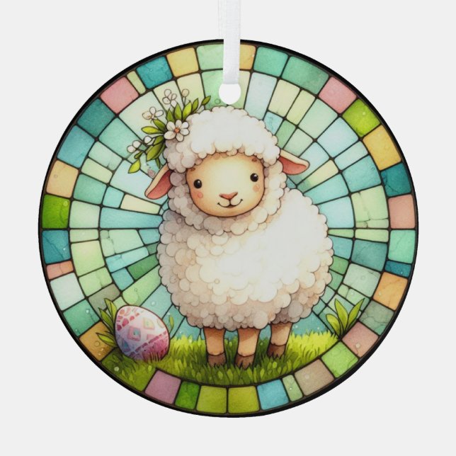 Easter Lamb In Stained Glass Glass Ornament (Back)