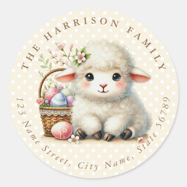 Easter Lamb Personalized Name Round Stickers (Front)