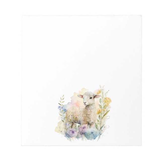 Easter Lamb Religious Christian Watercolor Florals Notepad (Front)