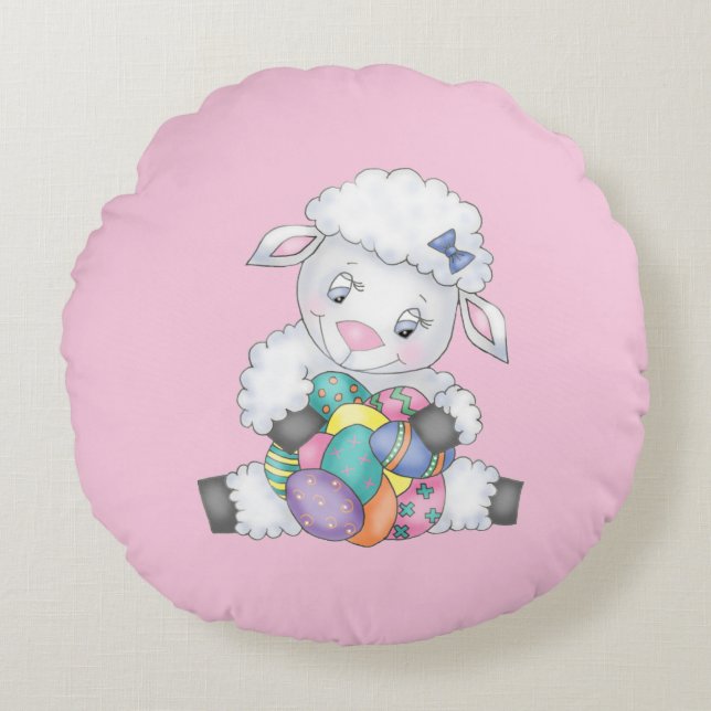 Easter Lamb Round Pillow (Front)