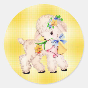 EASTER LAMB VINTAGE CLASSIC ROUND STICKER