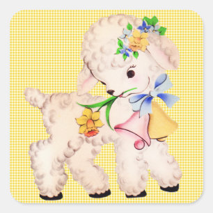 EASTER LAMB VINTAGE SQUARE STICKER