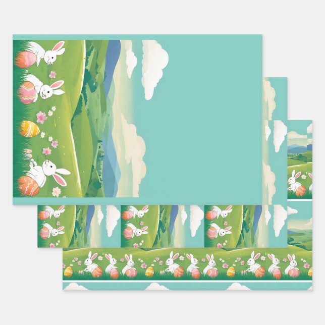 Easter landscape wrapping paper sheets (Set)