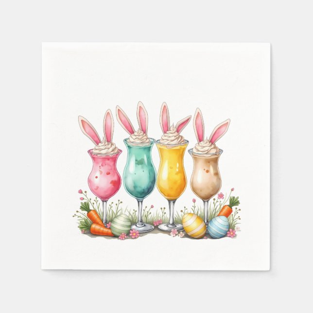 Easter Latte Glasses of Latte with Bunny Ears Napkins (Front)
